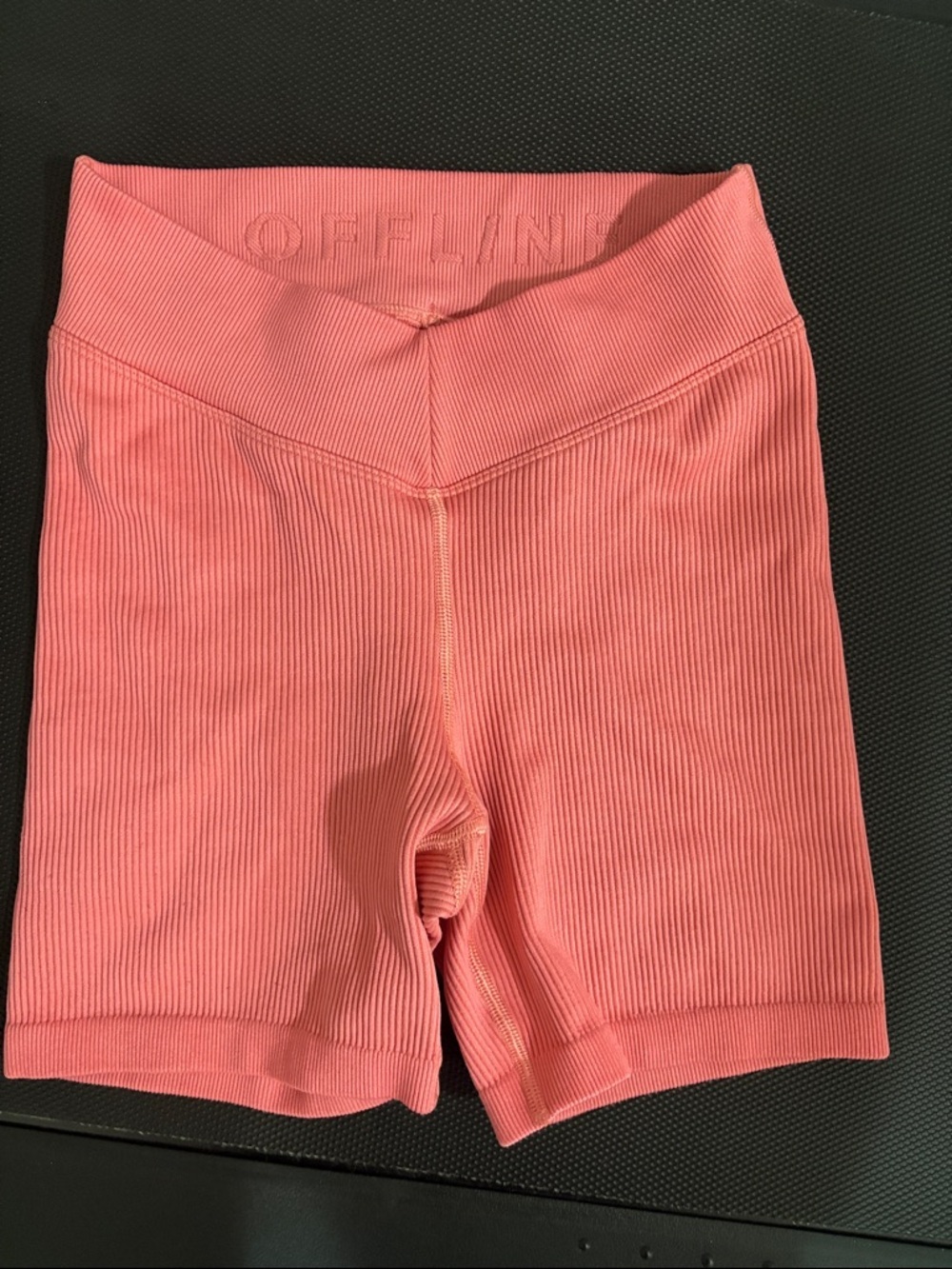 Ribbed High-Waist Bike Shorts in Coral Pink XS Aerie Offline